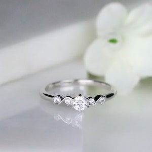 Petite Dainty CZ Five-stone Ring in Sterling Silver Dainty Engagement Ring Stackable Ring Promise Ring Simple Ring