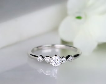 Petite Dainty CZ Five-stone Ring in Sterling Silver Dainty Engagement Ring Stackable Ring Promise Ring Simple Ring