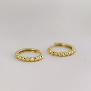 Small Beaded Hoop Earrings, Gold Vermeil Minimalist Hoops, Everyday Hoops, Gift for Her