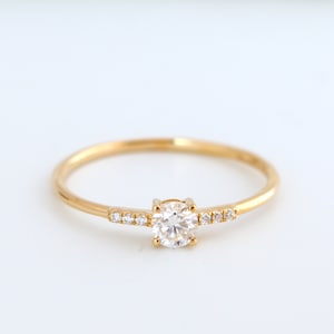 Dainty Round Cut Moissanite Diamond Engagement Ring in 10K Solid Gold, Promise Ring, Dainty Gold Ring