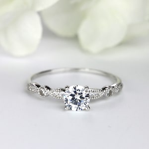 3pc Round Cut Sterling Silver Milgrain Marquise and Dot Bridal Ring Set Engagement Ring Promise Ring image 3