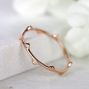 Dainty Twig Full Eternity Ring Rose Gold Sterling Silver Midi Ring Leaf Nature Branch Twig Stacking Ring Stackable Ring