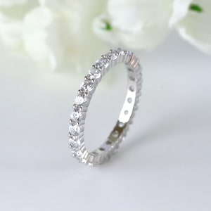 Sterling Silver Round Cut Diamond CZ Full Eternity Ring Wedding Band Stacking Ring Minimalist Ring