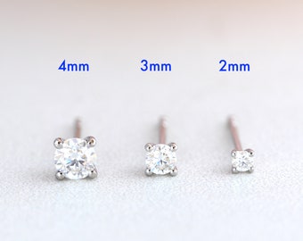 14K White Gold Moissanite Diamond Stud Earrings, 2mm 3mm 4mm Dainty Diamond Studs, Everyday Earrings, Minimalist Earrings, Gift for Her
