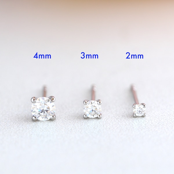 14K White Gold Moissanite Diamond Stud Earrings, 2mm 3mm 4mm Dainty Diamond Studs, Everyday Earrings, Minimalist Earrings, Gift for Her