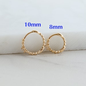 Solid Gold Beaded Huggie Hoop Earrings, Moissanite Diamond Mini Hoops in 10K/14K Gold, Minimalist Earrings image 5