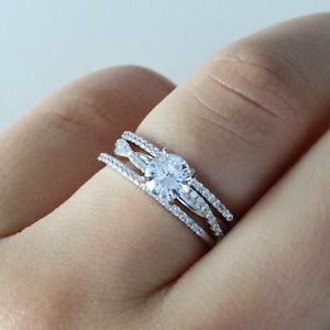 3pcs Petite Twisted Sterling Silver Bridal Ring Set – Vine Engagement & Wedding Ring Set