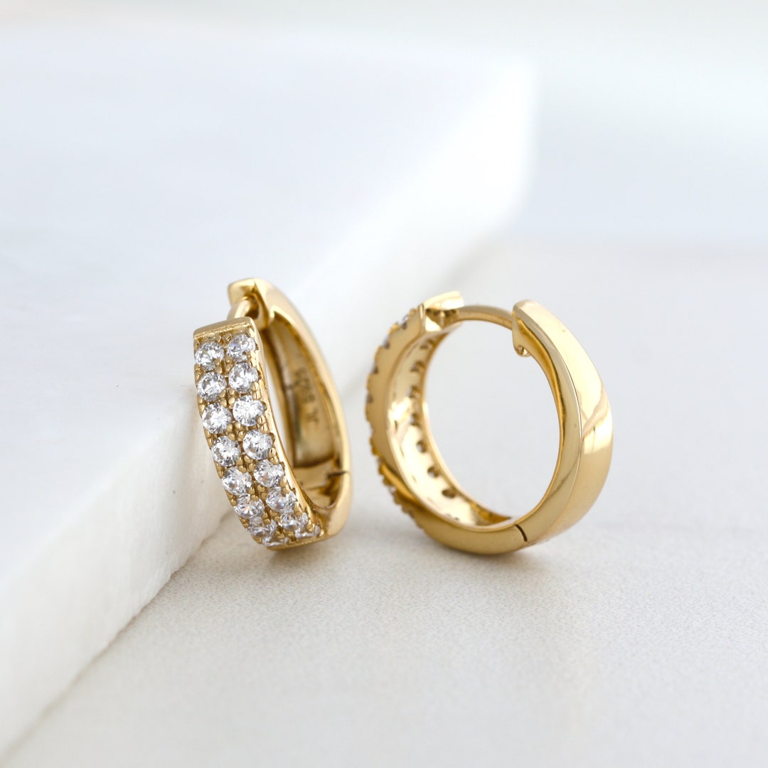 Pavé Diamond CZ Gold Hoop Earrings Small Hoops Chunky Hoop - Etsy