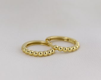 Beaded Hoop Earrings in 14K Gold Vermeil, Small Hoop Earrings, Dainty Huggie Earrings, Minimalist Earrings, Gift for Her