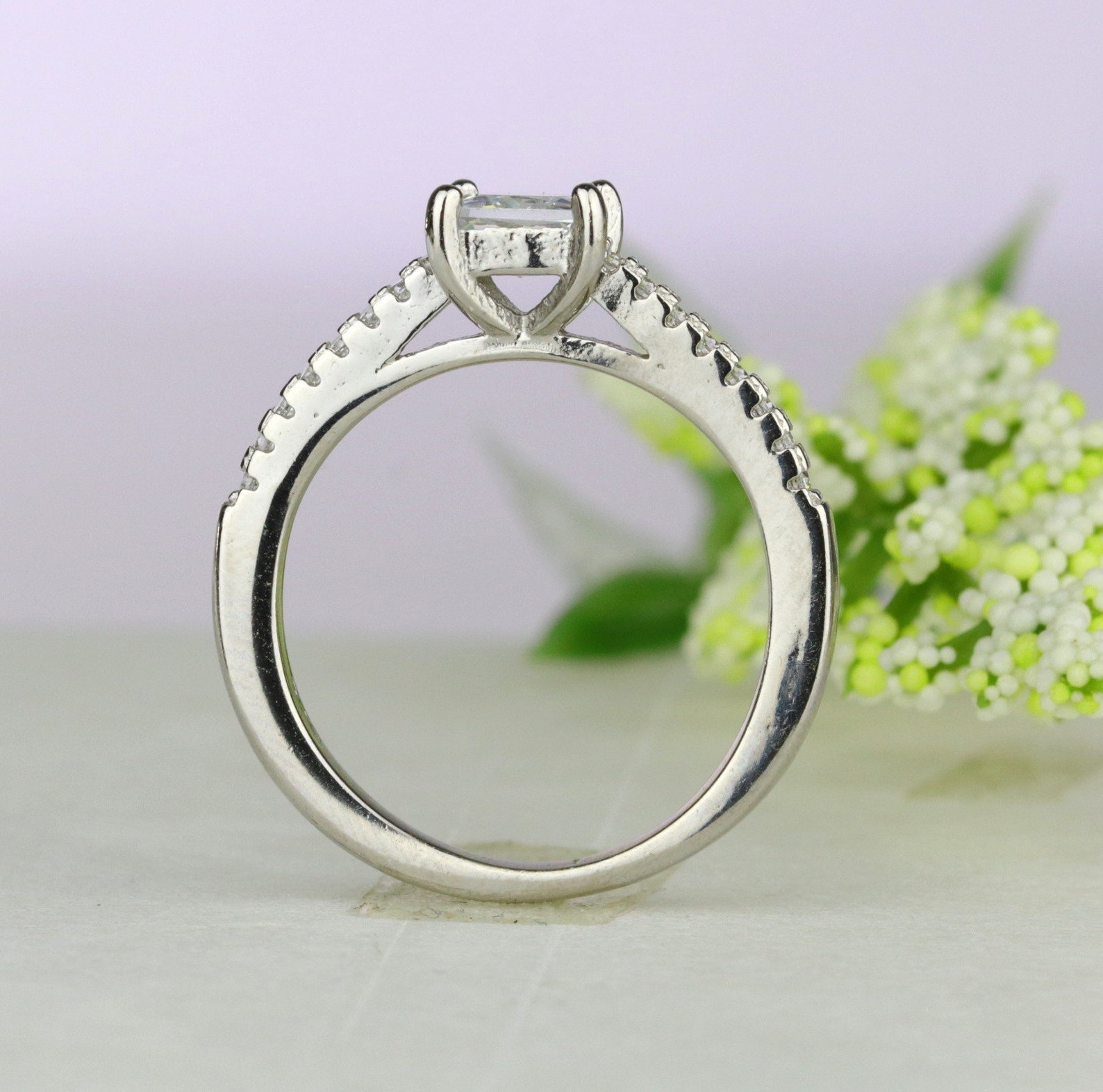 Sterling Silver Princess Cut Diamond CZ Engagement Ring Etsy