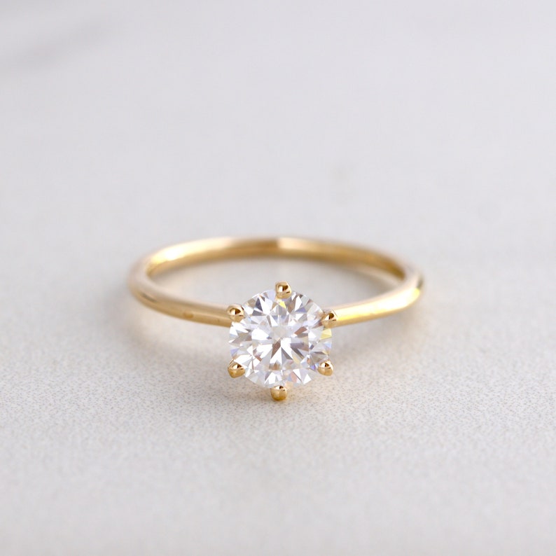 1ct 6 Prong Solitaire Moissanite Diamond Engagement Ring in 10K Gold, Classic Round Cut Solitaire Ring, Promise Ring, Dainty Minimalist Ring image 1