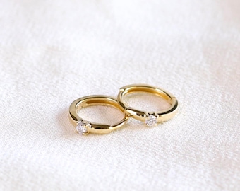 Solid Gold Moissanite Huggie Earrings: Minimalist Sleeper Hoops