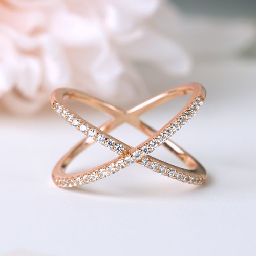 Rose Gold Criss Cross Ring X Ring Rose Gold Crossover Ring Etsy