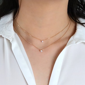 Dainty Solitaire Pendant Necklace - 10K Solid Gold Round Cut Moissanite Jewelry, Layering Necklace