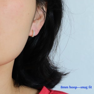 Solid Gold Baguette Diamond Huggie Hoop Earrings, White Gold Mini Hoops, Cartilage Hoop Minimalist Jewelry image 6