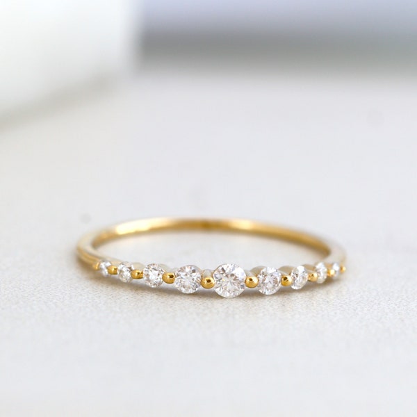 Dainty 1mm Thin Round Cut Moissanite Diamond Ring in 10K Solid Gold, Promise Ring, Stackable Ring, Statement Ring, Gift for Her