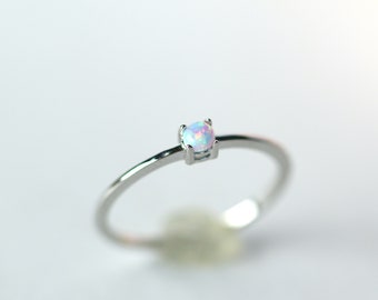 Dainty Opal Solitarie Ring in Sterling Silver, October Birthstone Ring, Opal Stacking Ring, Rose Gold Opal Ring, Minimalist Ring