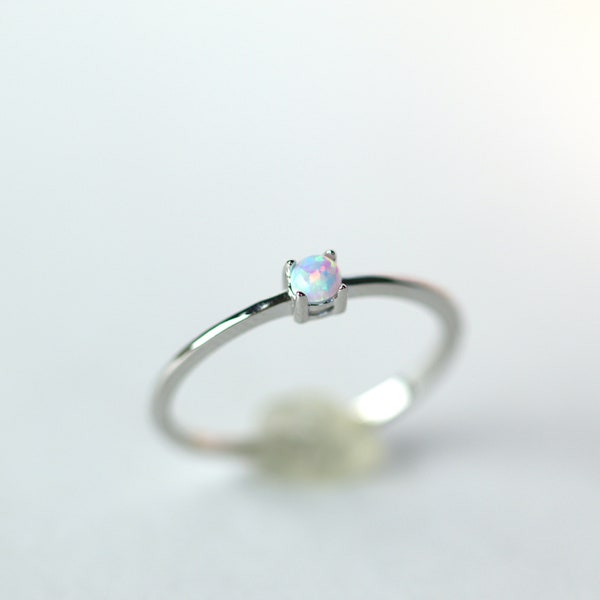 Dainty Opal Solitarie Ring in Sterling Silver, October Birthstone Ring, Opal Stacking Ring, Rose Gold Opal Ring, Minimalist Ring