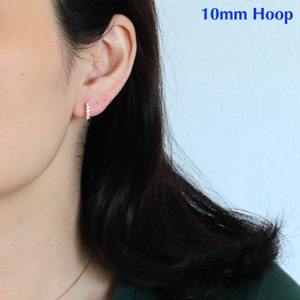 Solid Gold Moissanite Diamond Huggie Hoop Earrings, 10K Gold Diamond Mini Hoops, Minimalist Earrings image 7