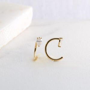 Solid Gold Pear Open Hoop Earrings, Moissanite Diamond Mini Hoops, Dewdrop Sleeper Earrings, Minimalist Jewelry