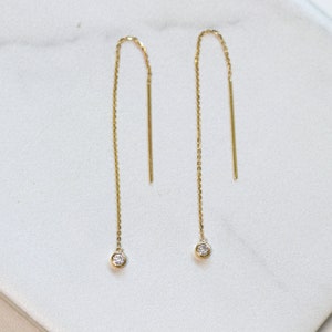 14k White Gold Bar Threader Earrings