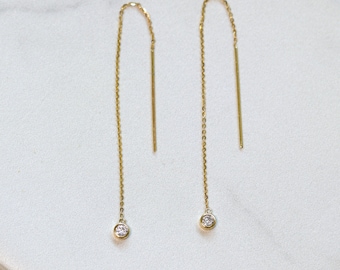 Boucles d'oreilles enfile-aiguille diamant, boucles d'oreilles enfile-aiguille moissanite or blanc 10 carats/14 carats délicats, boucles d'oreilles minimalistes