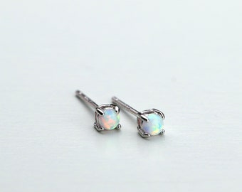Tiny Opal Stud Earrings in Sterling Silver: Minimalist Jewelry