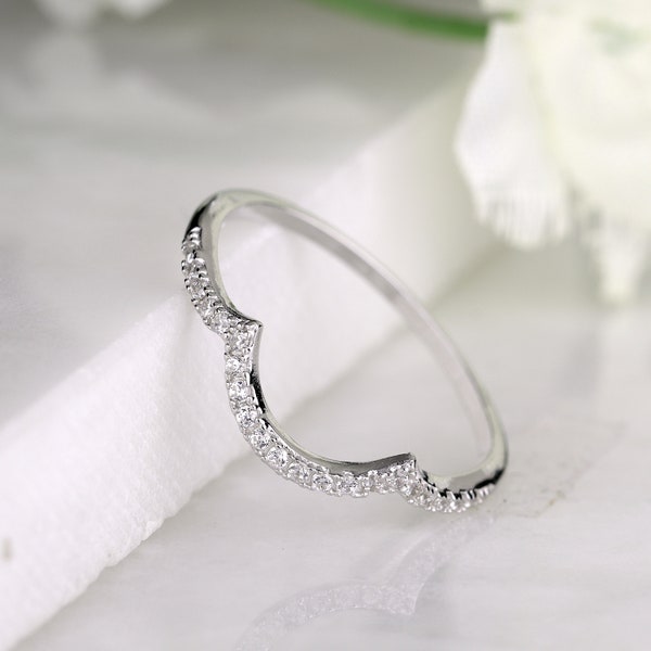 Curve Half Eternity Ring Sterling Silver Engagement Ring Wedding Band Stackable Ring