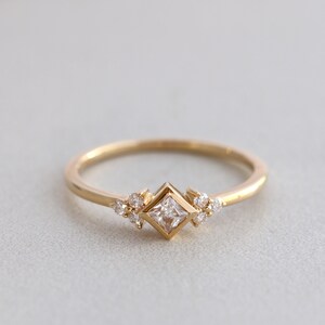 Solid 14K Gold Princess Moissanite Diamond Engagement Ring, Bezel Ring, Promise Ring, Anniversary Ring