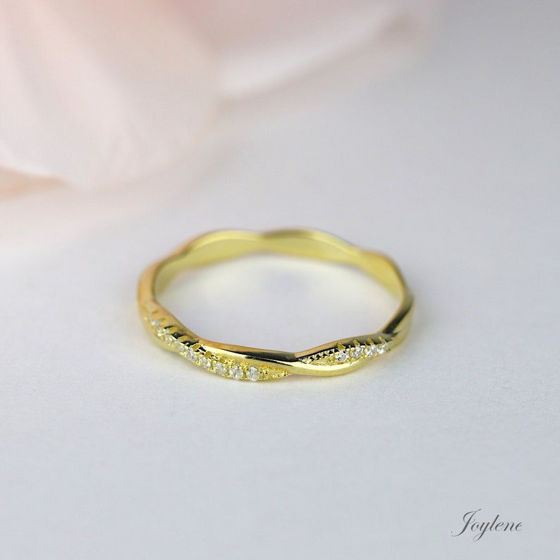 Petite Twist Half Eternity Ring Infinity CZ Wedding Band Twist Vine Engagement Ring Rope Ring Stackable Ring Promise Ring Anniversary Ring Gold