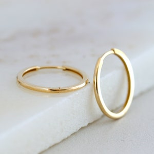 Plain Huggies, Solid Gold Small Hoop Earrings, Dainty Gold Huggie Hoops, Cartilage Hoops, Helix Hoops 14mm (9/16")