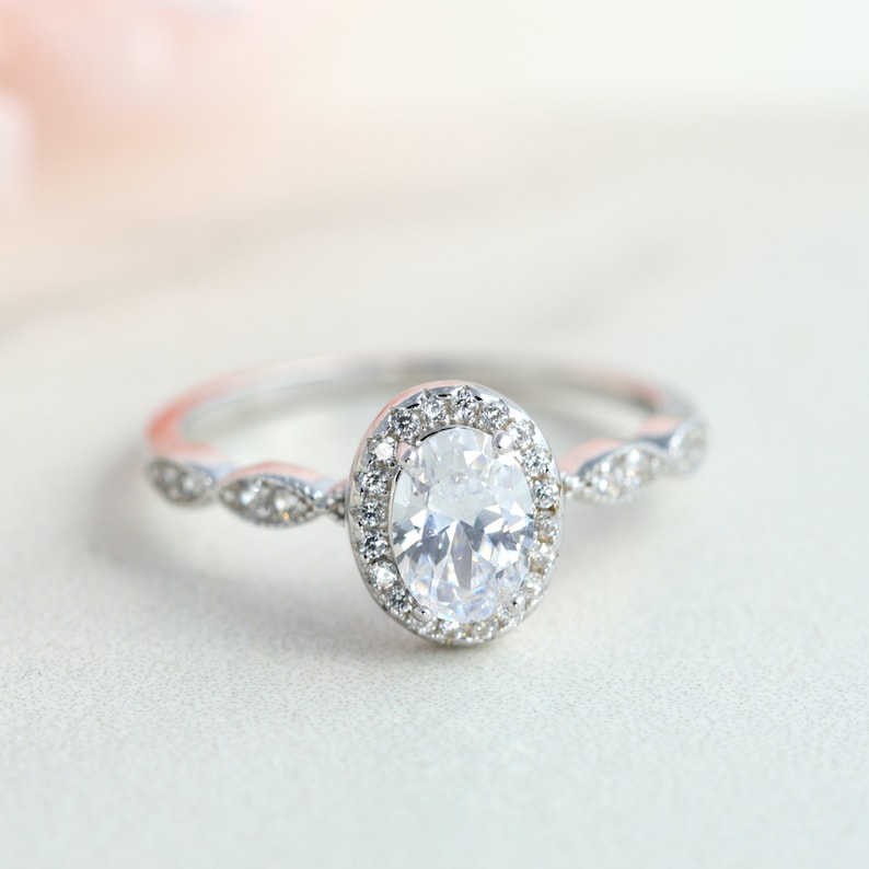 Sterling Silver Oval Cut Halo Engagement Ring Promise Ring - Etsy