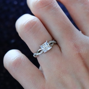 1ct Princess Cut Diamond CZ Twisted Engagement Ring, Silver Infinity Ring, Promise Ring