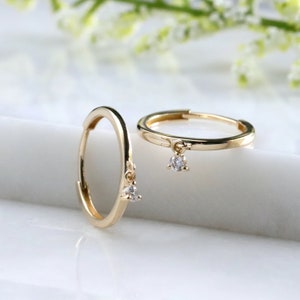 Solid Gold Moissanite Diamond Drop Huggie Hoop Earrings, Dainty Hoops, Small Hoops, Dangle Hoops, Minimalist Jewelry