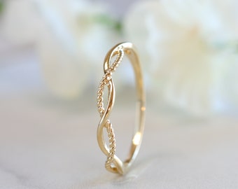 Solid Gold Petite Twisted Half Eternity Ring, Infinity Stackable Ring, Wedding Band, Promise Ring, Anniversary Ring