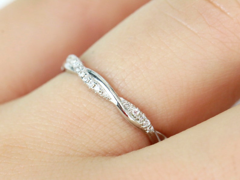 Petite Twist Half Eternity Ring Infinity CZ Wedding Band Twist Vine Engagement Ring Rope Ring Stackable Ring Promise Ring Anniversary Ring image 7