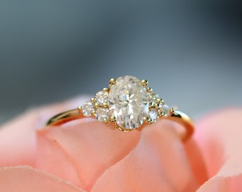 Solid 10K Gold 1ct Oval Moissanite Engagement Ring, Gift for Her