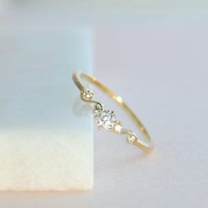 Dainty 10K Gold Moissanite Diamond Engagement Ring, Gold Diamond Promise Ring, Stackable Ring, Minimalist Ring