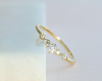 Dainty 10K Gold Moissanite Diamond Engagement Ring, Gold Diamond Promise Ring, Stackable Ring, Minimalist Ring