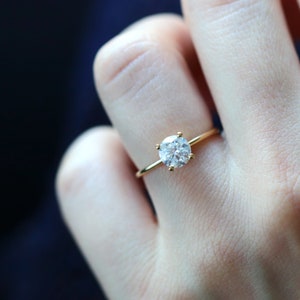 1ct Moissanite Diamond Solitaire Ring, Round Cut Engagement Ring in 10K Gold, Promise Ring, Classic Minimalist Ring