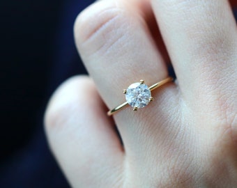 1ct Moissanite Diamond Solitaire Ring, Round Cut Engagement Ring in 10K Gold, Promise Ring, Classic Minimalist Ring