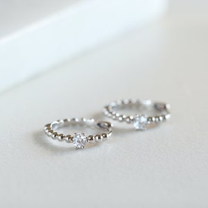 Solid Gold Beaded Huggie Hoop Earrings, Moissanite Diamond Mini Hoops in 10K/14K Gold, Minimalist Earrings image 2