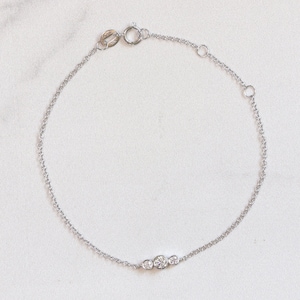 White Gold Three Stone Moissanite Diamond Bracelet, Dainty Chain Bracelet, Minimalist Bracelet