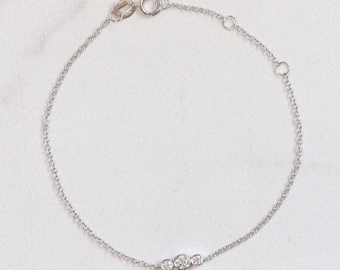White Gold Three Stone Diamond Bracelet, Dainty Chain Bracelet, Moissanite Bracelet, Minimalist Bracelet