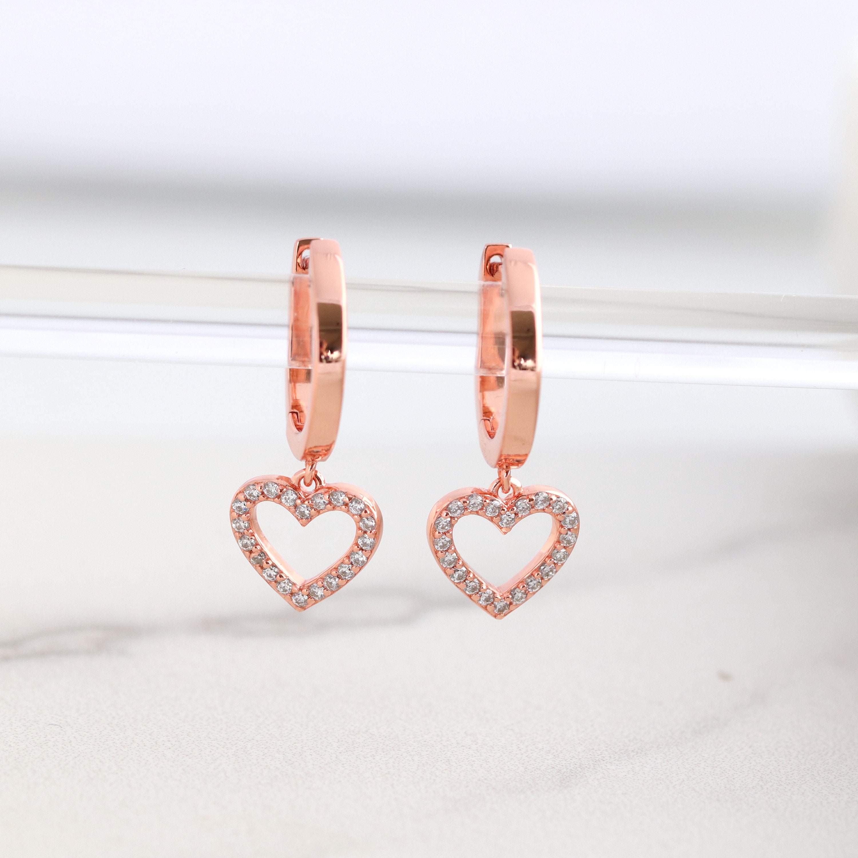 CASSIECA 925 Sterling Silver Hoop Earrings - Black Heart Drop Huggie Earrings For Women