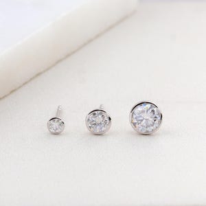 Classic Solid Platinum 950 Bezel Studs – Moissanite Diamond Minimalist Earrings