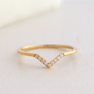 Solid Gold Chevron Ring, Moissanite V Stackable Ring, Minimalist Jewelry