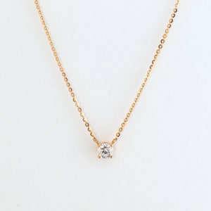 0.25ct Moissanite Diamond Solitaire Choker Necklace, Solid Gold Necklace, Dainty Rose Gold Necklace, Minimalist Necklace