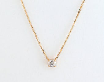 0.25ct Moissanite Diamond Solitaire Choker Necklace, Solid Gold Necklace, Dainty Rose Gold Necklace, Minimalist Necklace