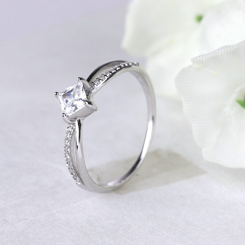 Princess Cut Compass Set Engagement Ring in Sterling Silver - Etsy